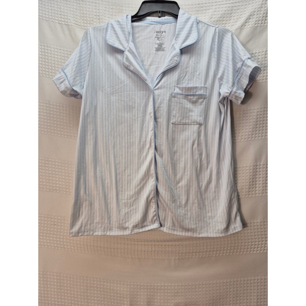 Jaclyn New York Pajama Top Womens Size Large White Blue Stripe Soft Stretch 7377